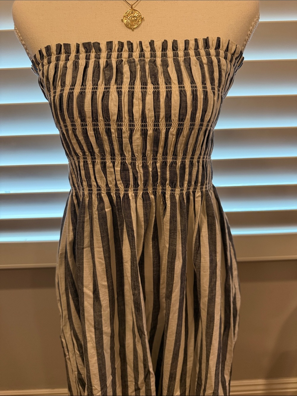 Striped Strapless Maxi Dress in Blue and White